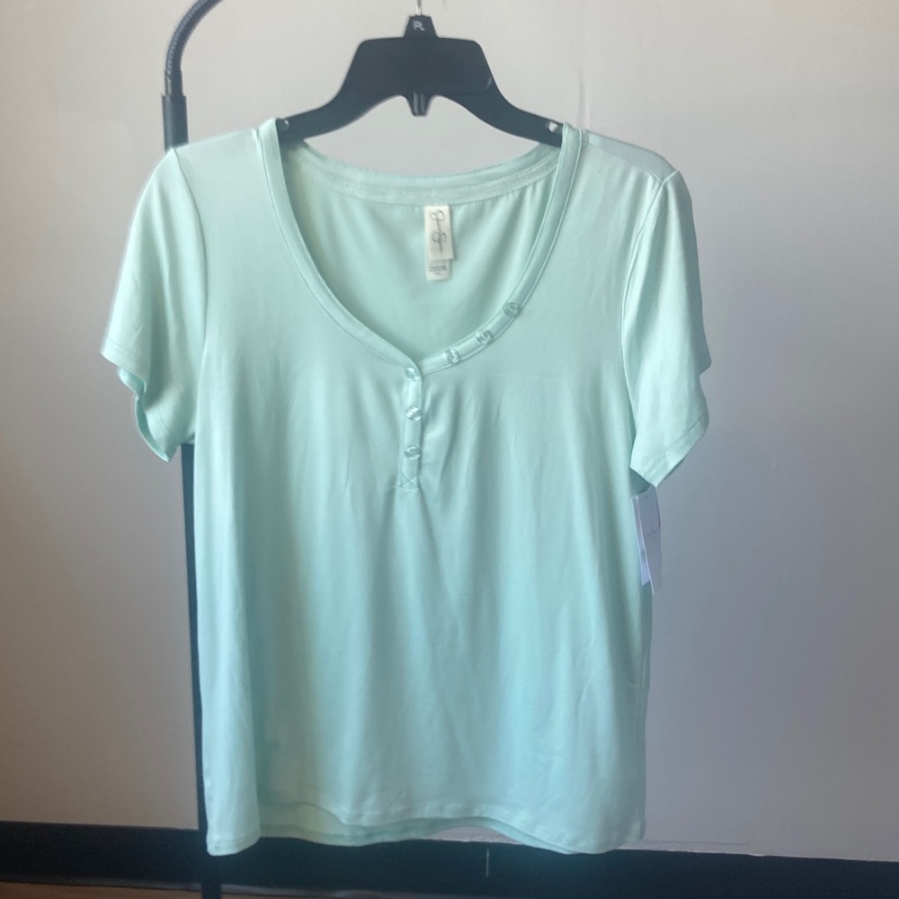 Jessica Simpson pastel green PJ top soft comfy with stretch petite L PL